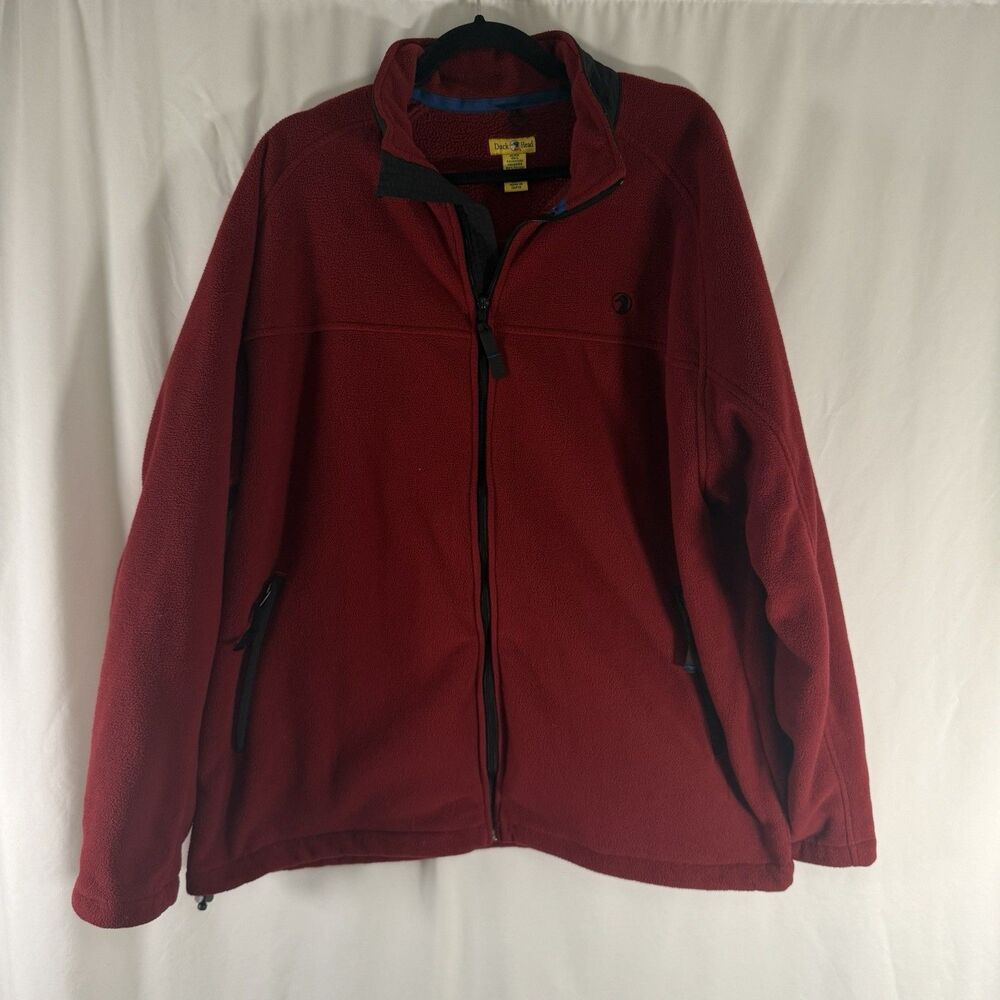 Duck Head Fleece Jacket Men's XL Red Full Zip Pockets Turtleneck Embroidered